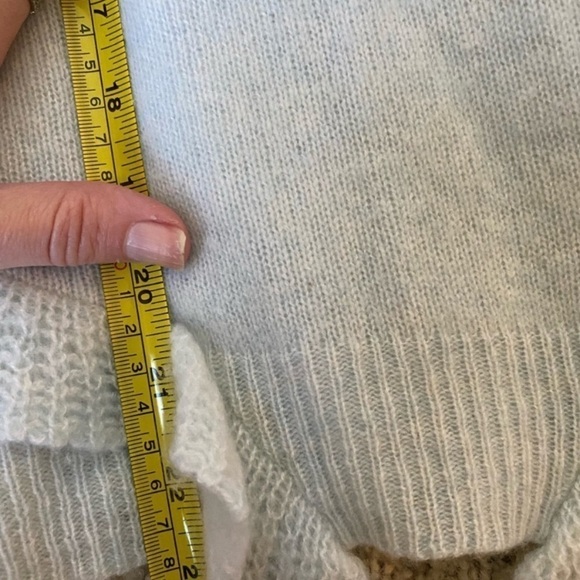 White & Warren women’s Ruffle Cashmere Sweater Size S/M Light Teal Crewneck - Picture 5 of 6